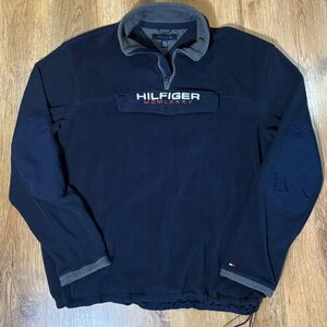 Tommy Hilfiger Navy Quarter-Zip Fleece with Light Gray Collar